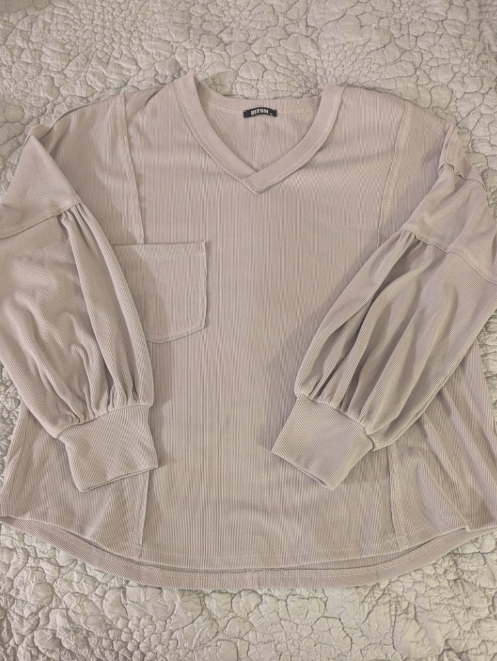 BTFBM Ribbed Long Sleeve Top in Light Taupe